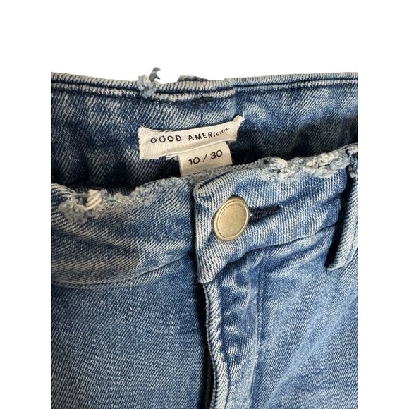 Good American Good Curve Straight Jeans Natural Fray Hem Blue 858-sz 30 - Picture 2 of 9